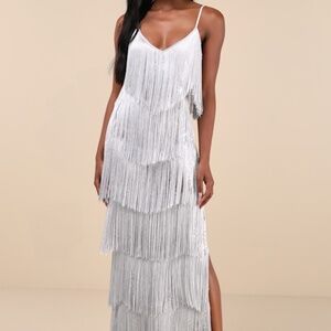 Lulu's White Fringe Maxi Dress